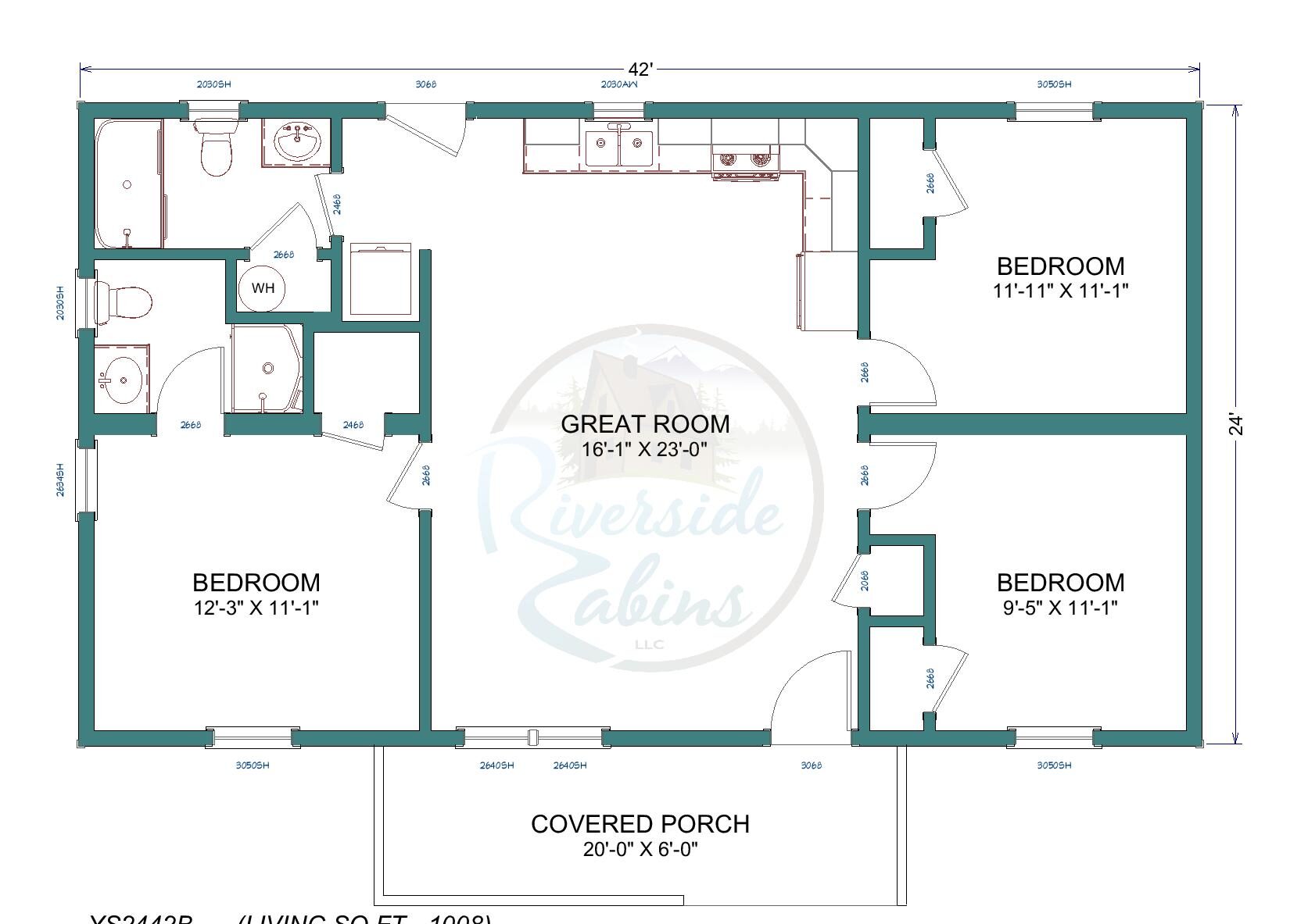 Yellowstone 24×42 Floor Plan - Riverside Cabins